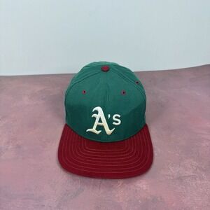 RARE Vintage 80-90s New Era Oakland Athletics A's Snapback Hat‎ USA Green/Maroon
